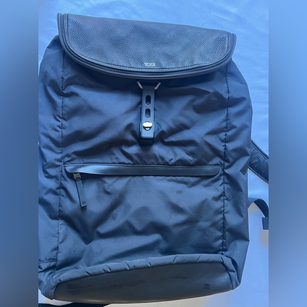 TUMI Voyageur Flap Backpack 64002NVY Navy Nylon Leather Trim Laptop Travel Bag